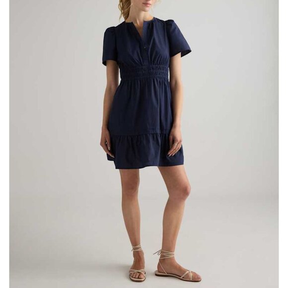 EUC Quince 100% Cotton Poplin Tiered Mini Dress Navy Blue Medium - Picture 1 of 9